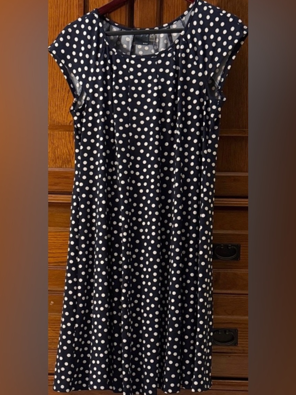 Gabby Skye Navy Polka Dot Fit & Flare A-line Cap Sleeve Midi Dress Office Career
